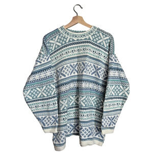 Vintage 80s 90s Brand New Sweater L Made USA Heavy Knit Blue White 22x27 EUC